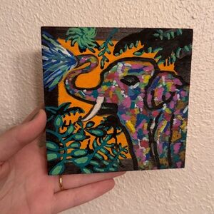 “Sun kissed tusks” original art acrylic painting on wood 5x5”